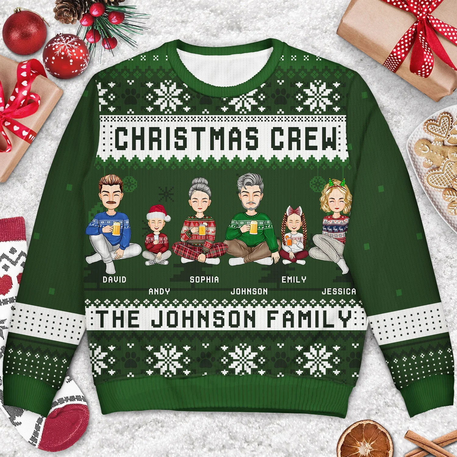 Christmas Crew - Gift For Family - Personalized Unisex Ugly Sweater - Image 3
