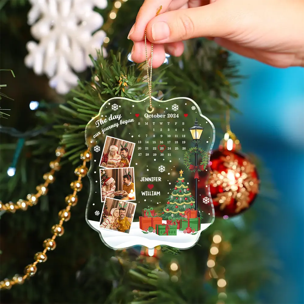 Christmas Custom Photo Calendar The Day Our Journey Began - Personalized Custom Shaped Acrylic Ornament - Image 4