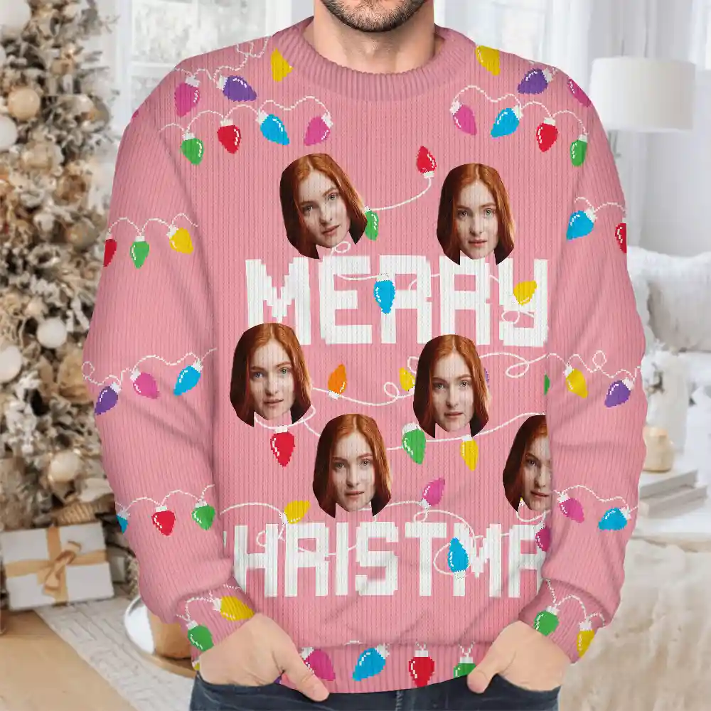 Christmas Custom Photo Family Christmas Tree - Personalized Unisex Ugly Sweater - Image 5