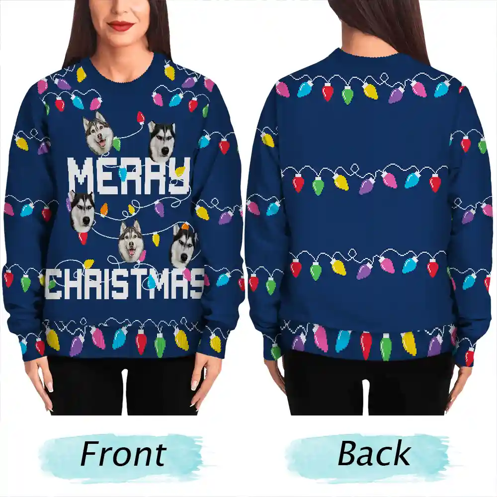 Christmas Custom Photo Family Christmas Tree - Personalized Unisex Ugly Sweater - Image 6