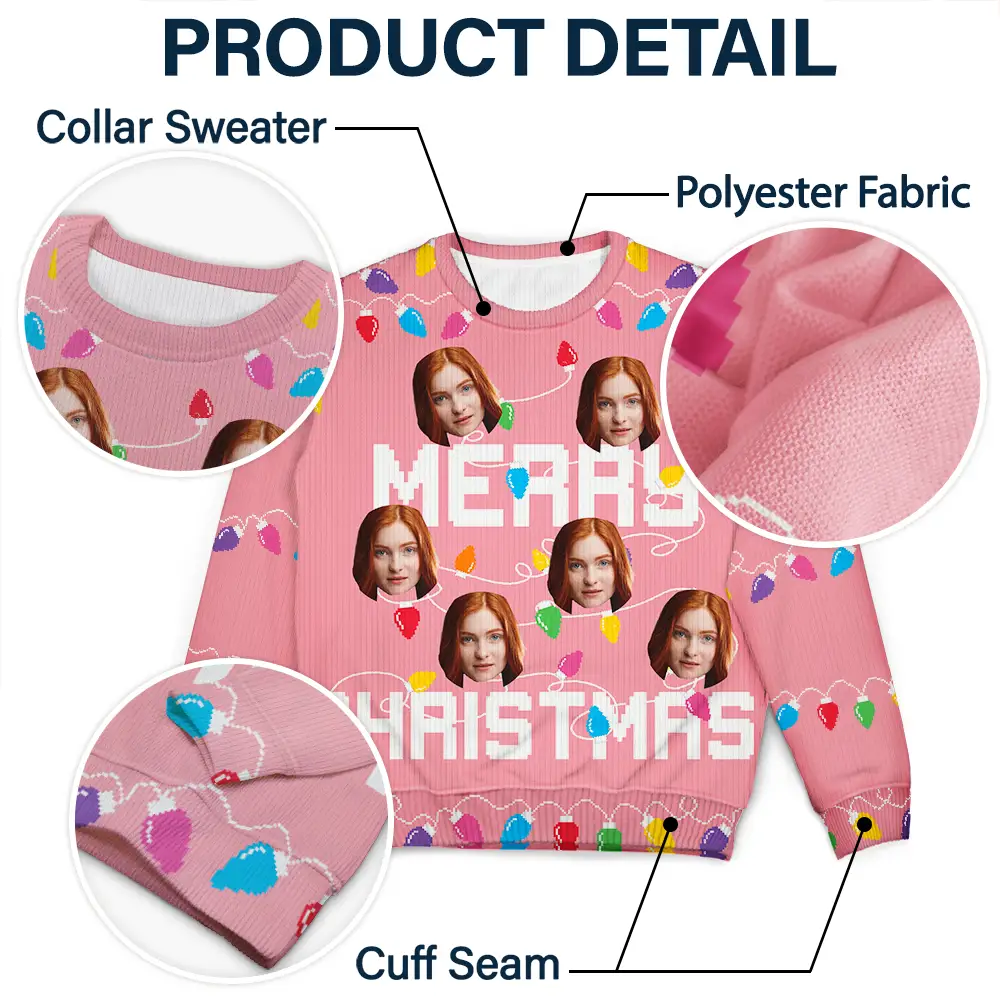 Christmas Custom Photo Family Christmas Tree - Personalized Unisex Ugly Sweater - Image 7