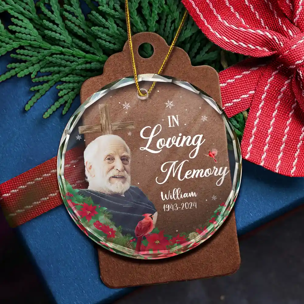 Christmas Custom Photo Memorial God Has You In His Hands - Personalized Circle Glass Ornament - Image 5