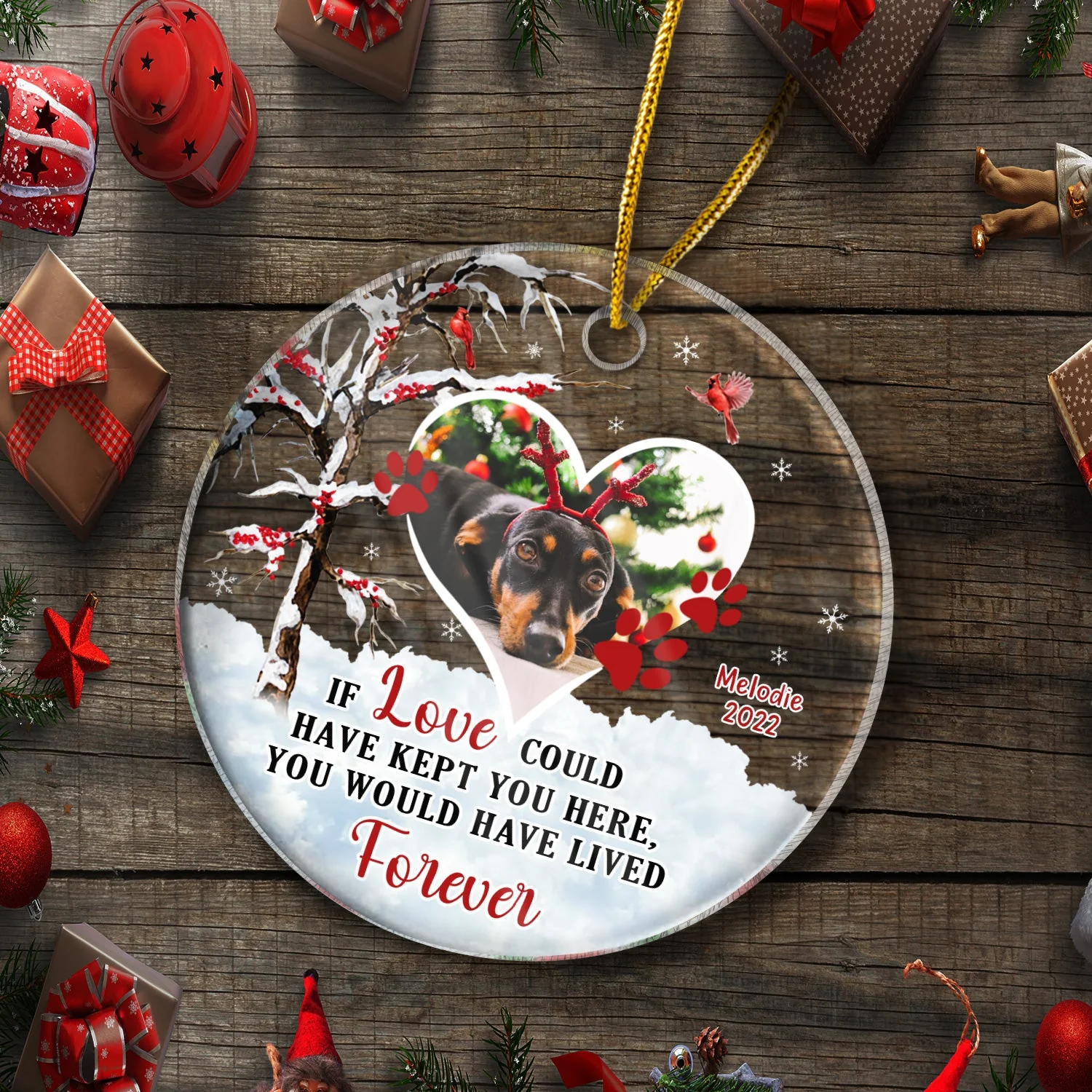 Christmas Custom Photo Memorial Pet Lovers If Love Could Have Kept You - Personalized Custom Circle Acrylic Ornament - Image 5