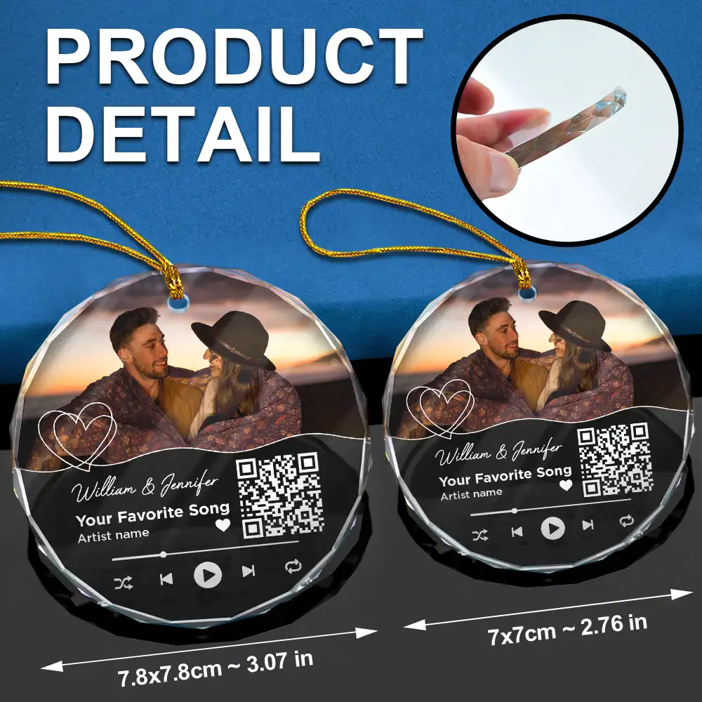 Christmas Custom Photo Song QR Code - Personalized Circle Glass Ornament - Image 7