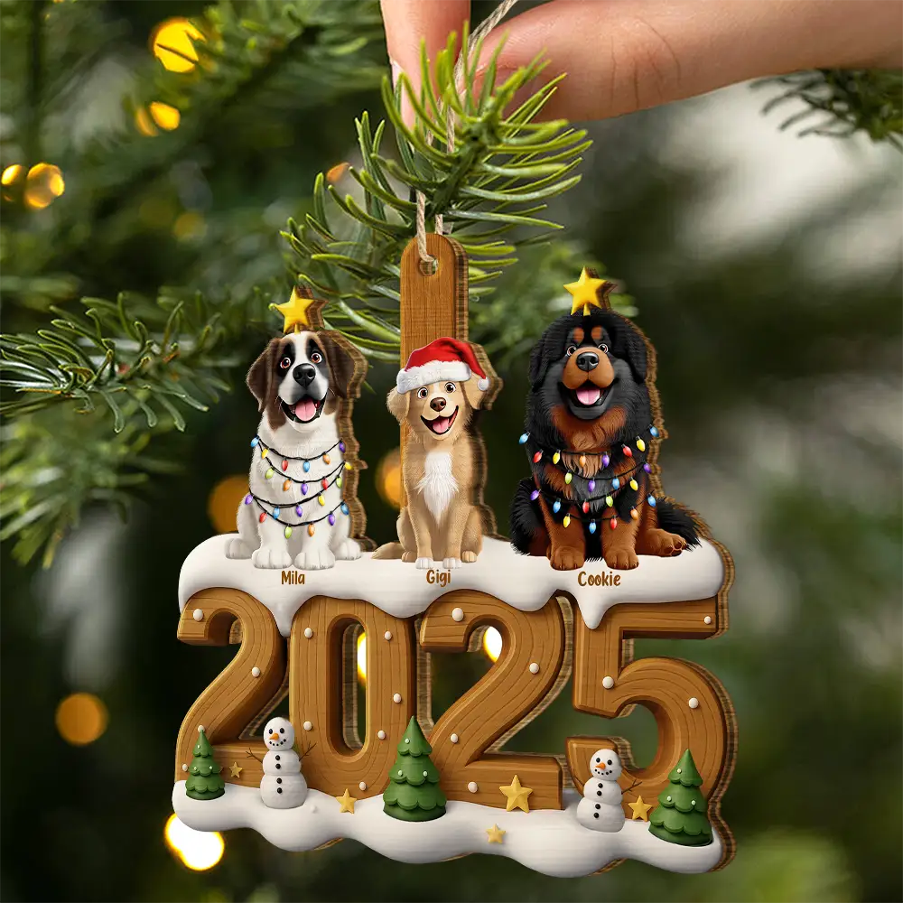 Christmas Cute 3D Effect Dog Cat - Personalized Custom Shaped Wooden Ornament - Image 4