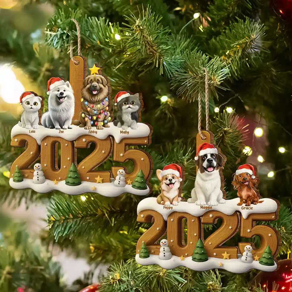 Christmas Cute 3D Effect Dog Cat - Personalized Custom Shaped Wooden Ornament - Image 8