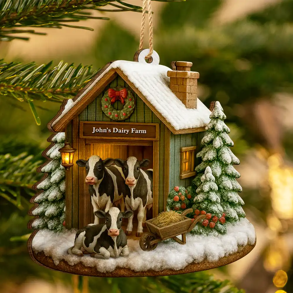 Christmas Dairy Farm - Personalized Custom Shaped Wooden Ornament - Image 3