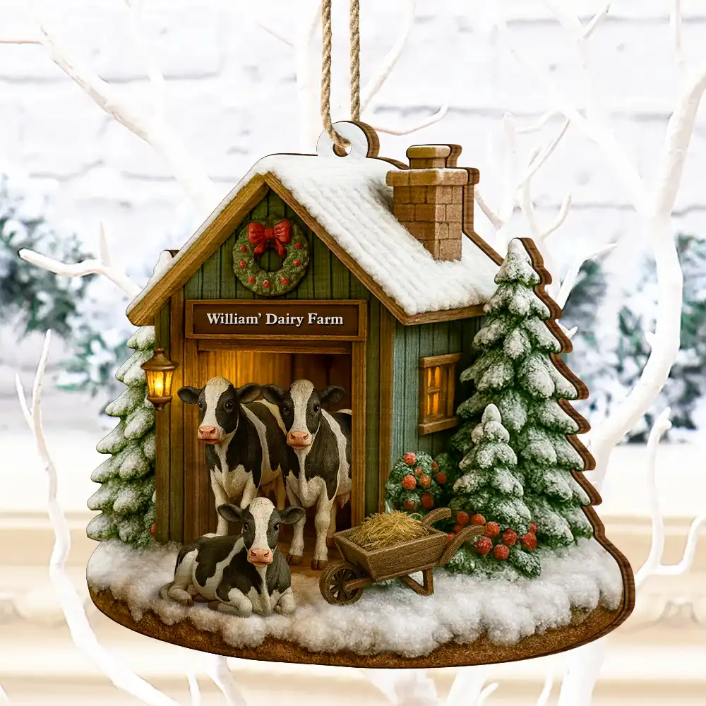 Christmas Dairy Farm - Personalized Custom Shaped Wooden Ornament - Image 4