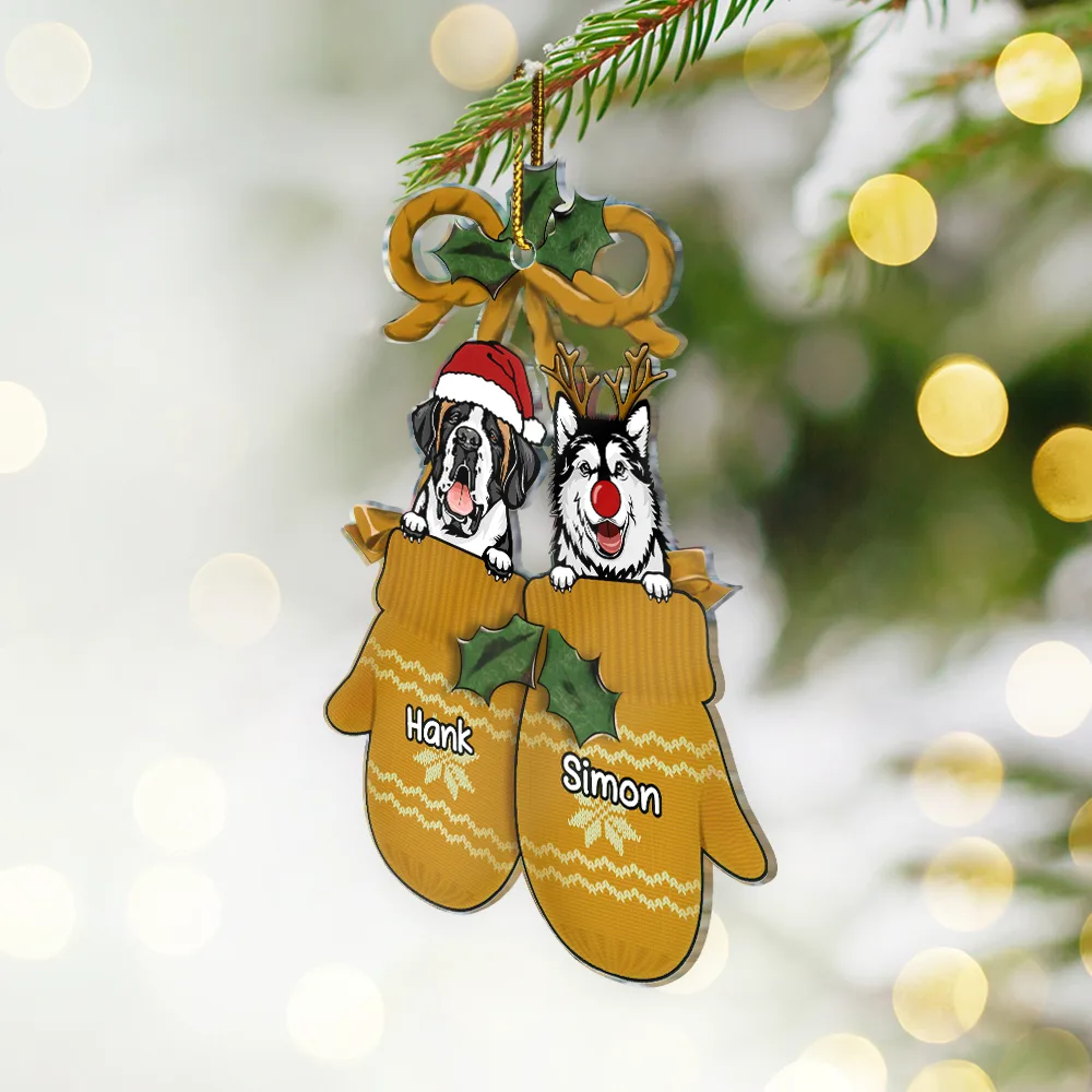 Christmas Dog Cat Kid Inside Gloves - Personalized Cutout Acrylic Ornament - Image 2