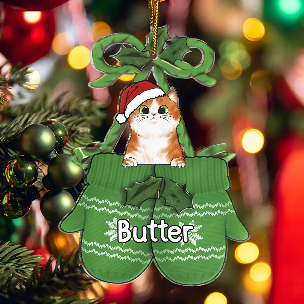 Christmas Dog Cat Kid Inside Gloves - Personalized Cutout Acrylic Ornament - Image 5