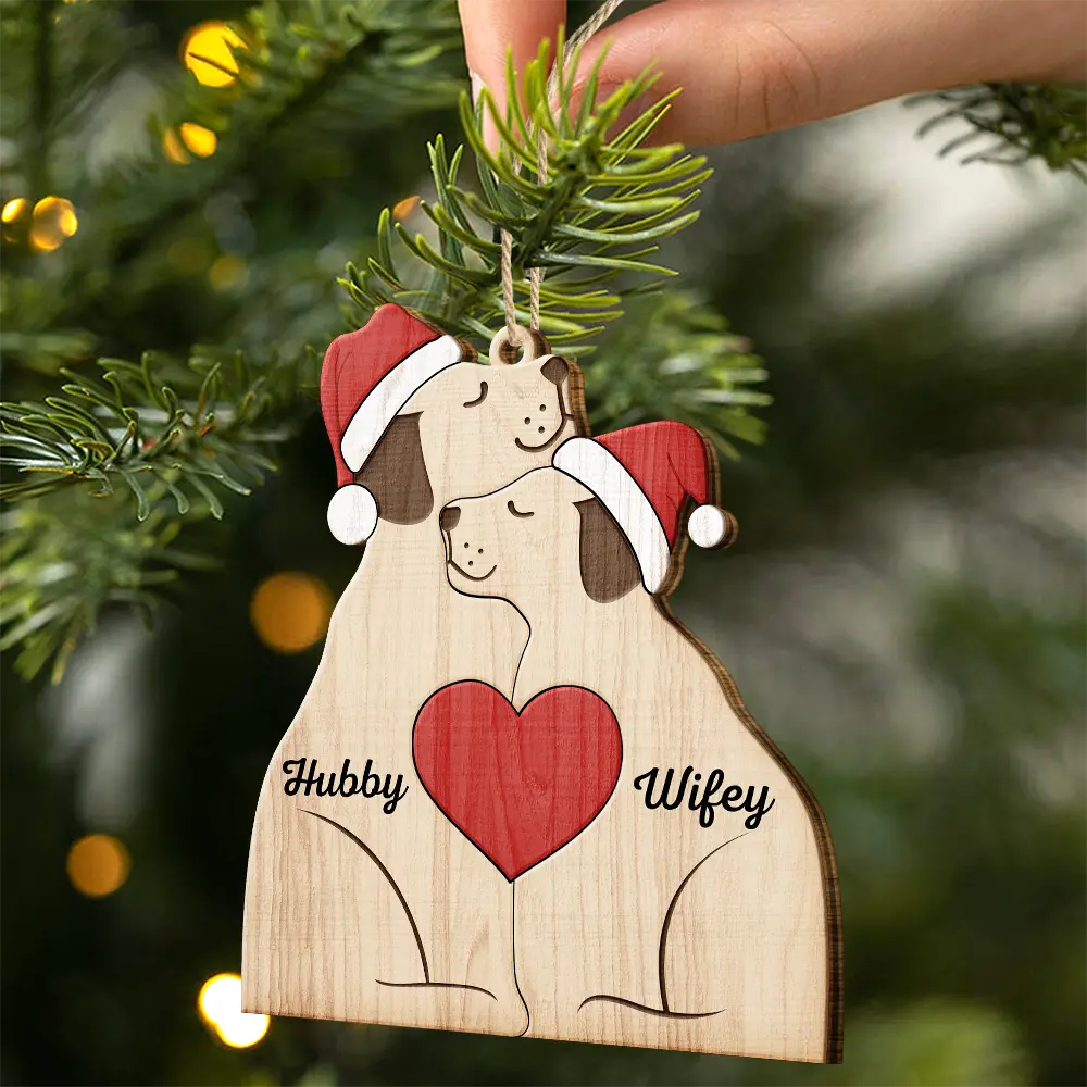 Christmas Dog Family - Personalized Custom Shaped Wooden Ornament - Image 2