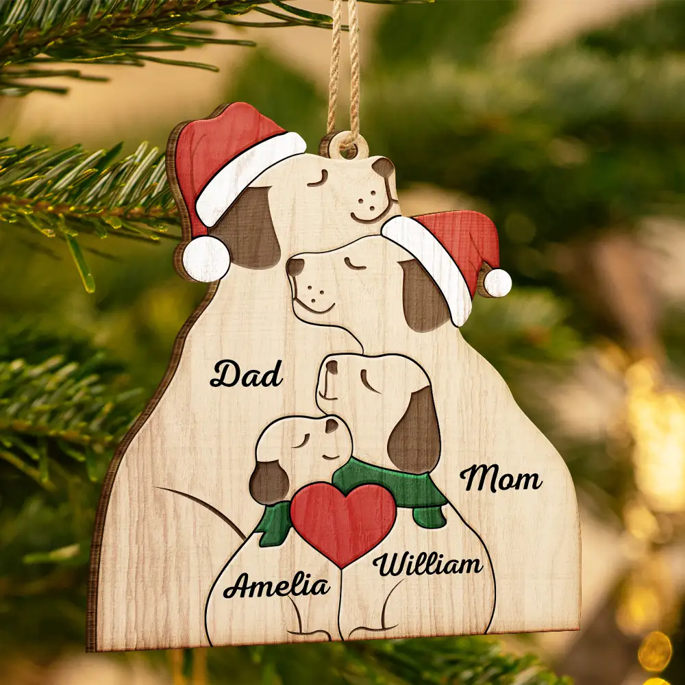 Christmas Dog Family - Personalized Custom Shaped Wooden Ornament - Image 3