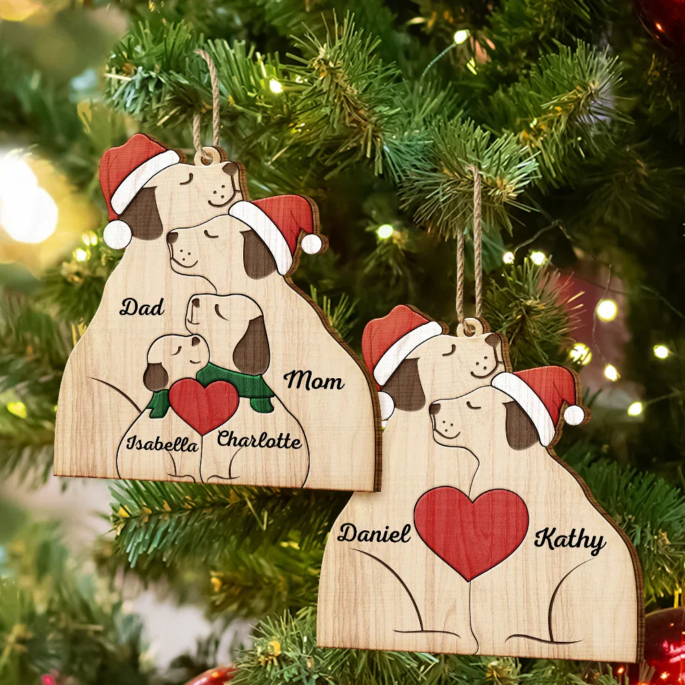 Christmas Dog Family - Personalized Custom Shaped Wooden Ornament - Image 6