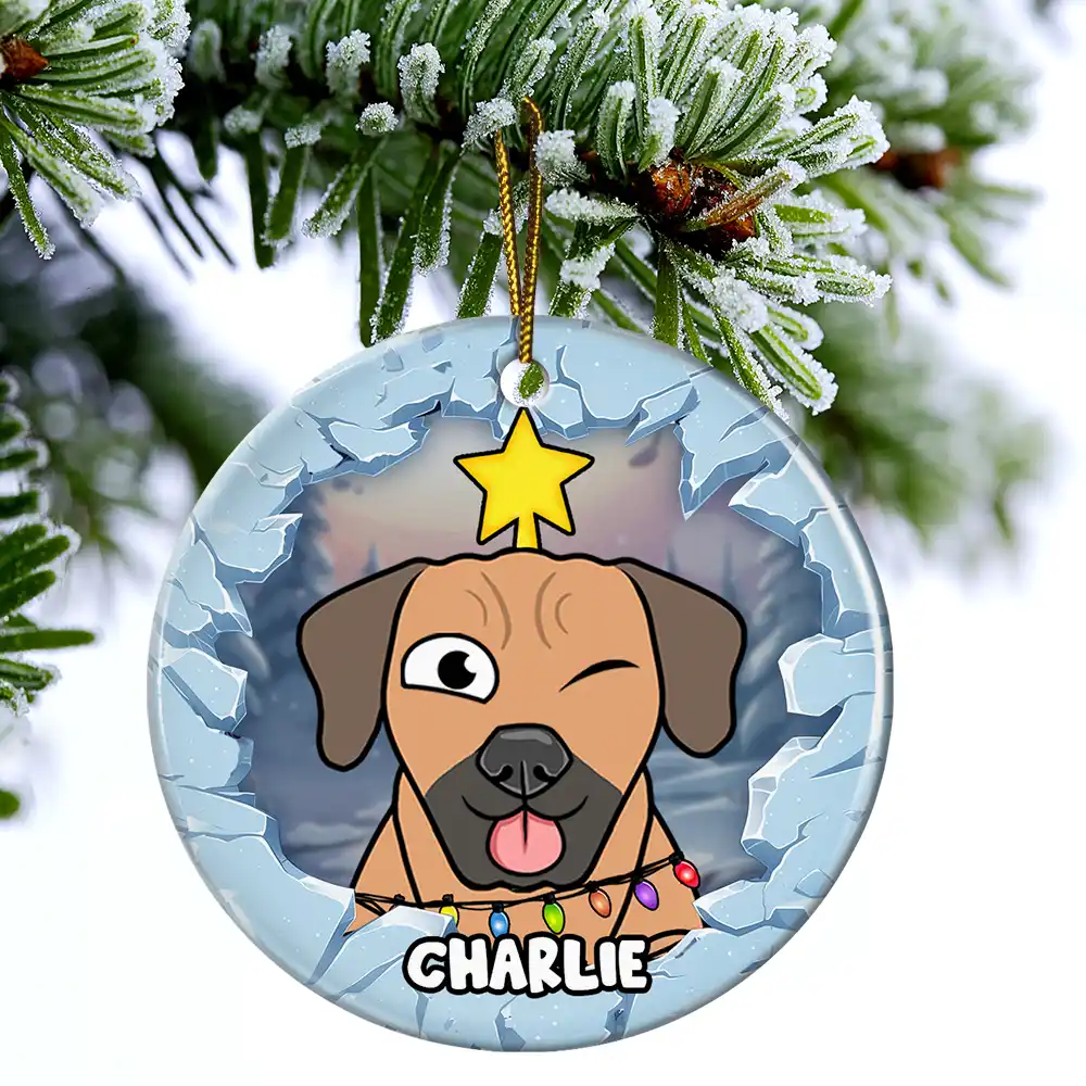 Christmas Dog Lovers Cat Lovers - 3D Inflated Effect Printed Ornament, Personalized Circle Ceramic Ornament - Image 4