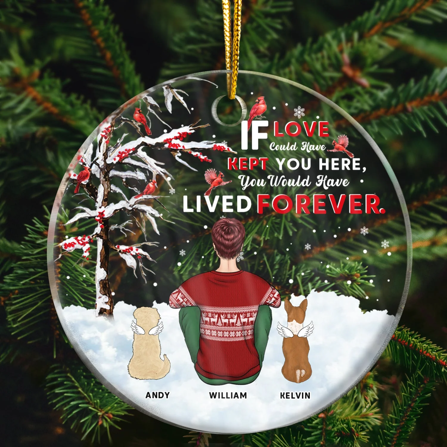 Christmas Dog Memorial If Love Could Have Kept You Here - Personalized Custom Circle Acrylic Ornament - Image 2