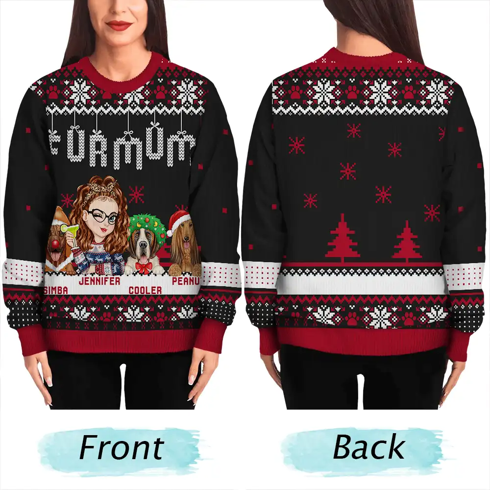 Christmas Dog Mom Mum - Personalized Unisex Ugly Sweater - Image 5
