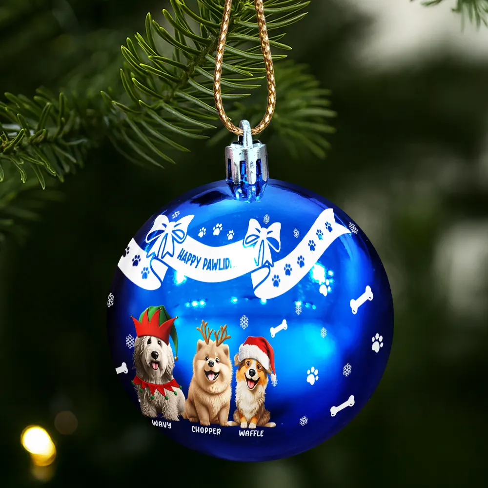Christmas Dog With Bowknots - Personalized Ball Ornament - Image 2