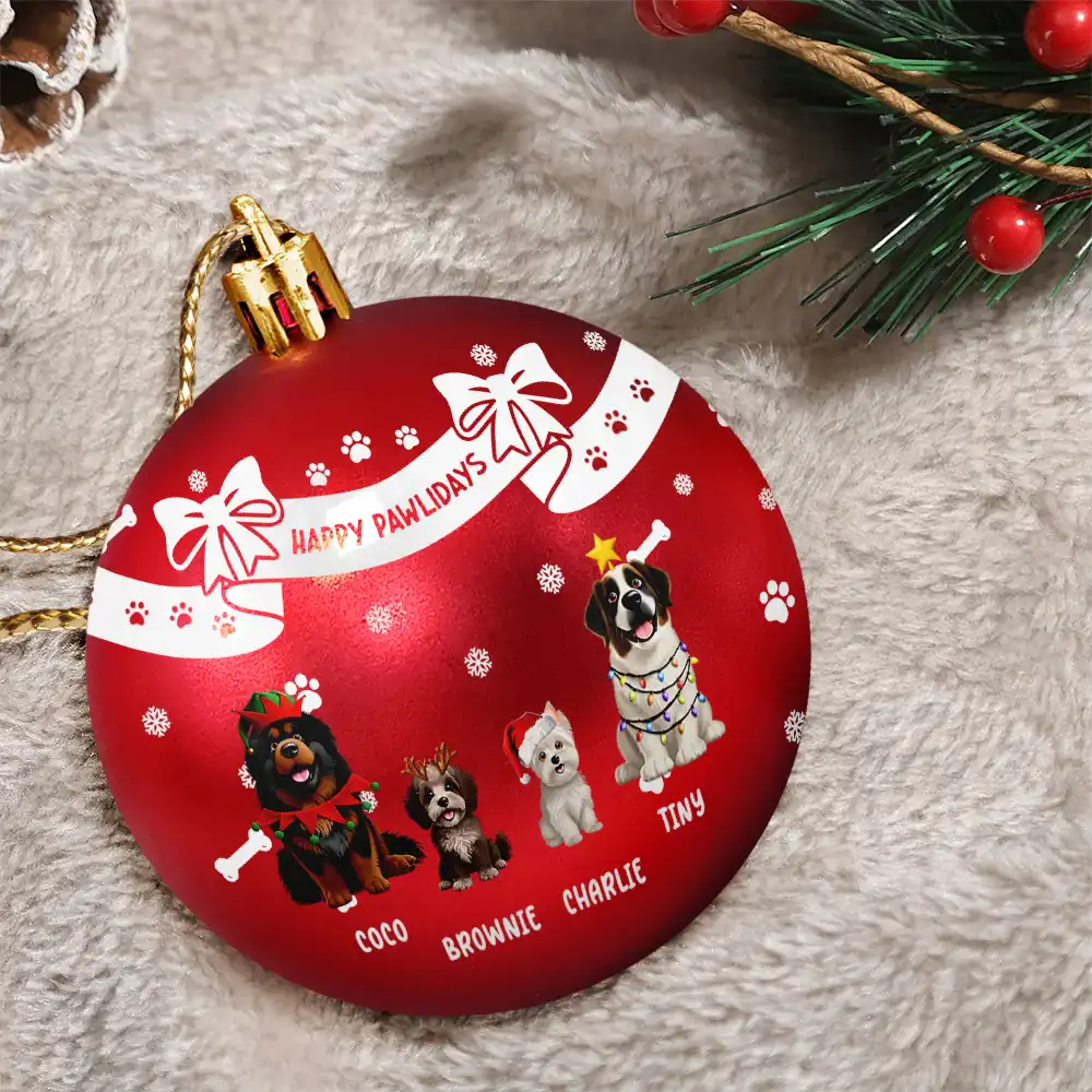 Christmas Dog With Bowknots - Personalized Ball Ornament - Image 3