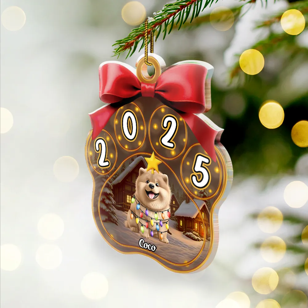 Christmas Dogs Pawprint - Personalized Custom Shaped Acrylic Ornament - Image 2