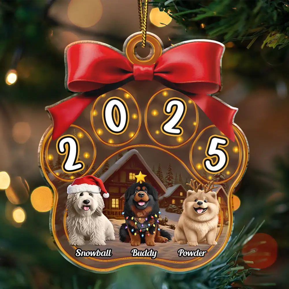 Christmas Dogs Pawprint - Personalized Custom Shaped Acrylic Ornament - Image 3