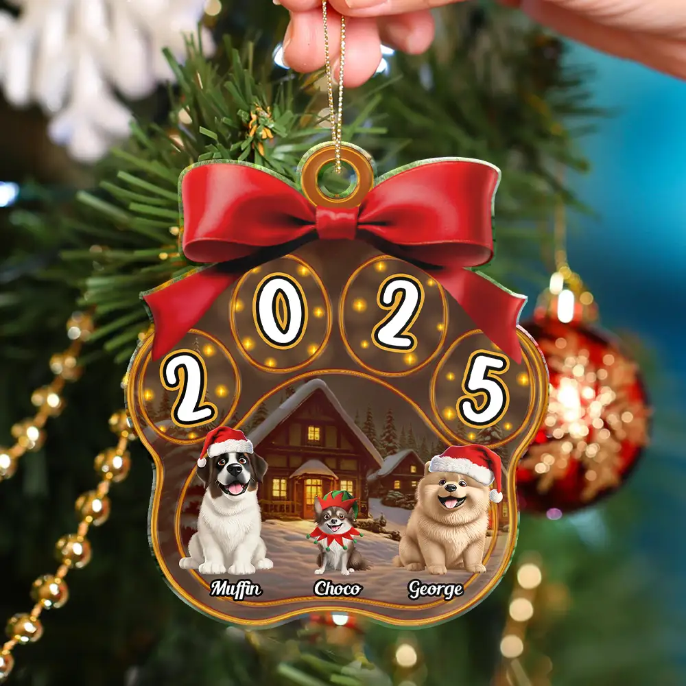 Christmas Dogs Pawprint - Personalized Custom Shaped Acrylic Ornament - Image 4