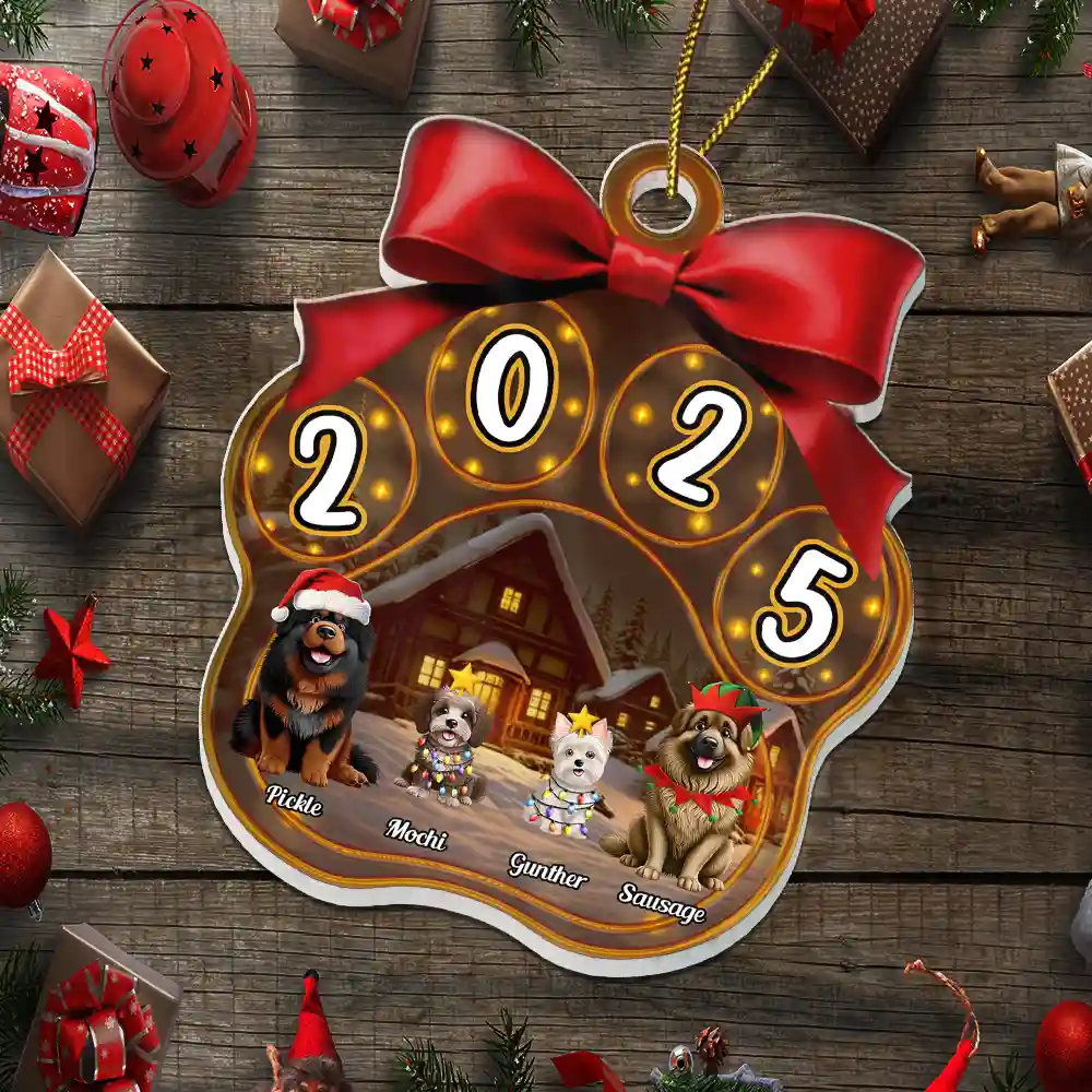 Christmas Dogs Pawprint - Personalized Custom Shaped Acrylic Ornament - Image 5