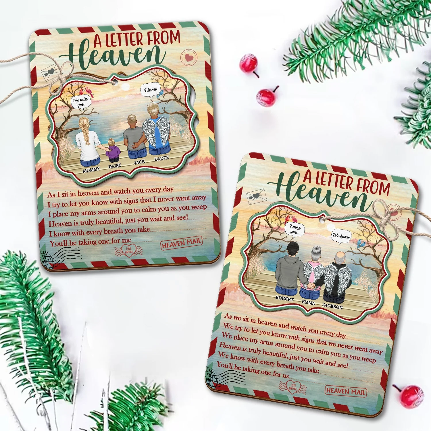 Christmas Family A Letter From Heaven To You - Memorial Gift - Personalized Wooden Card With Pop Out Medallion Ornament - Image 3