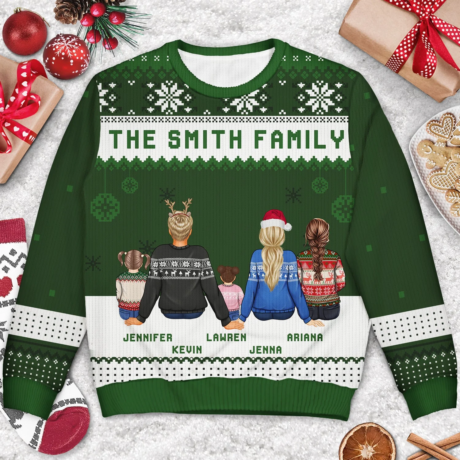 Christmas Family Backside Custom Name - Gift For Family - Personalized Unisex Ugly Sweater - Image 3