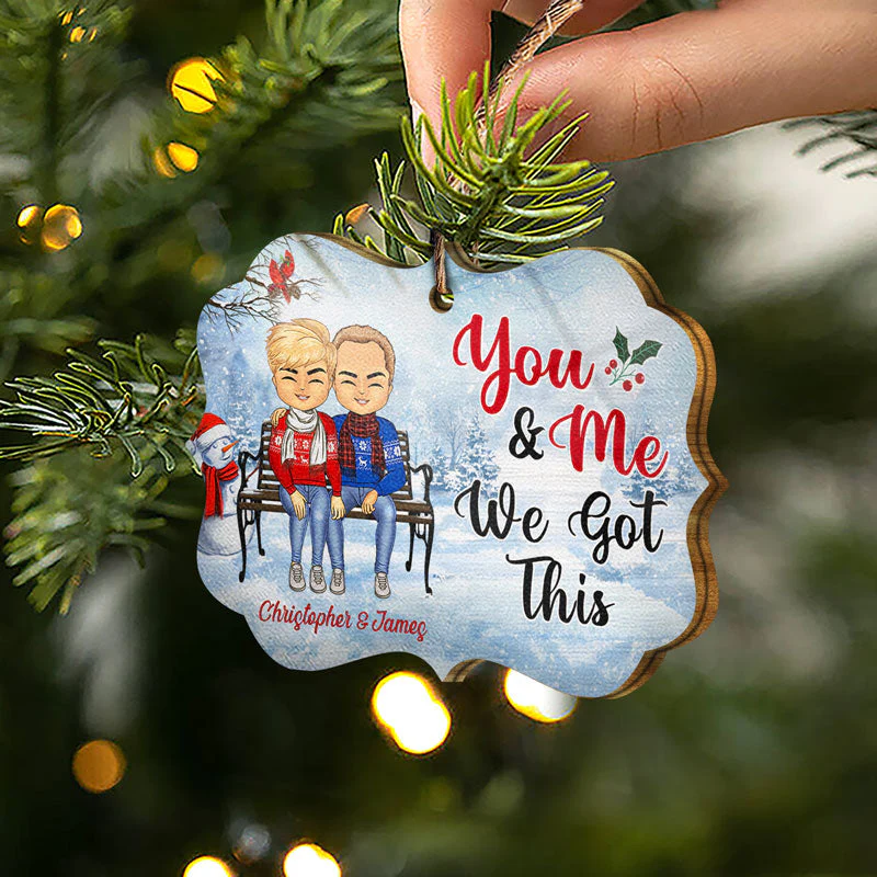 Christmas Family Chibi Couple Annoying Each Other Since - Gift For Couples - Personalized Custom Wooden Ornament - Image 2