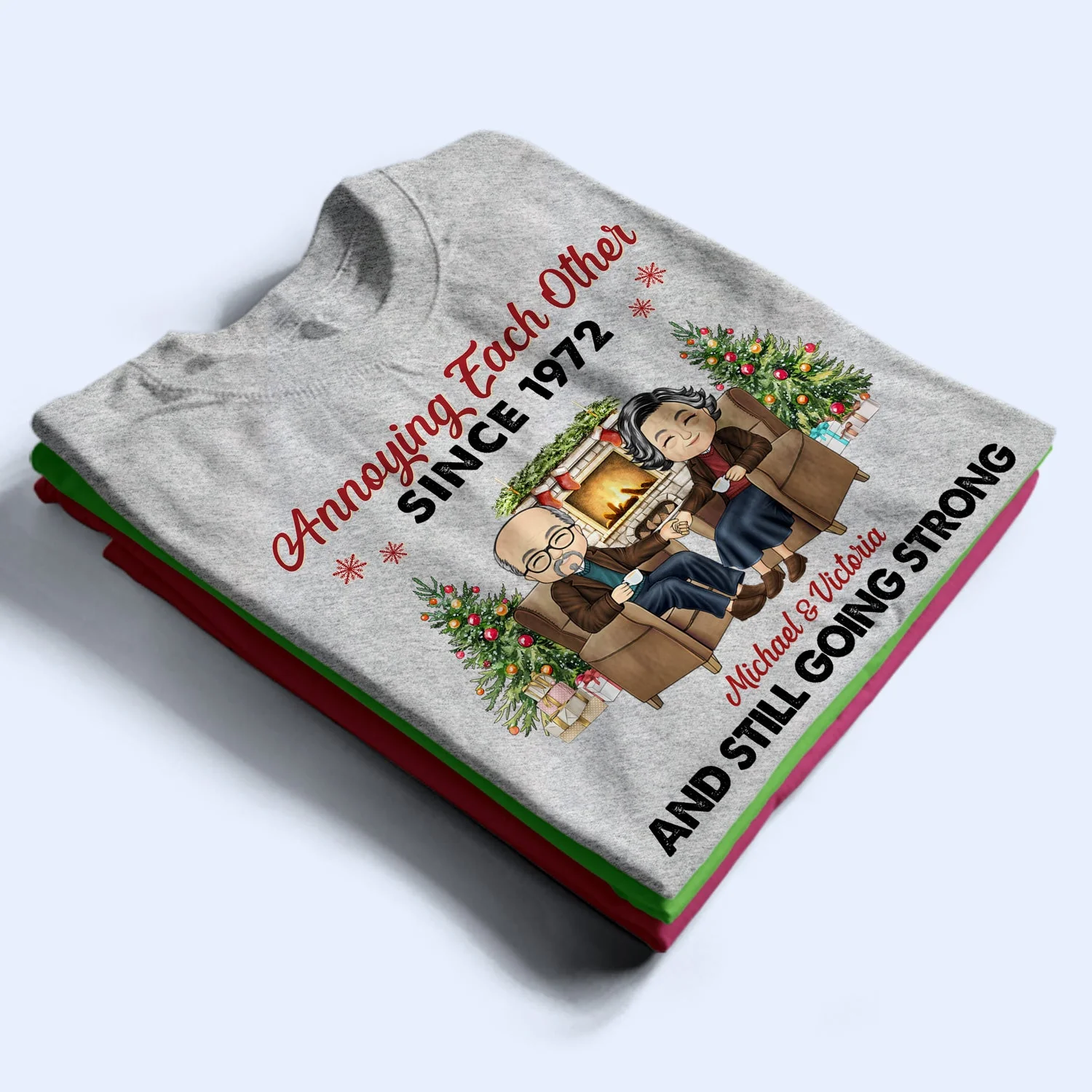 Christmas Family Chibi Old Couple Annoying Each Other Since - Gift For Couples - Personalized Custom Hoodie - Image 2