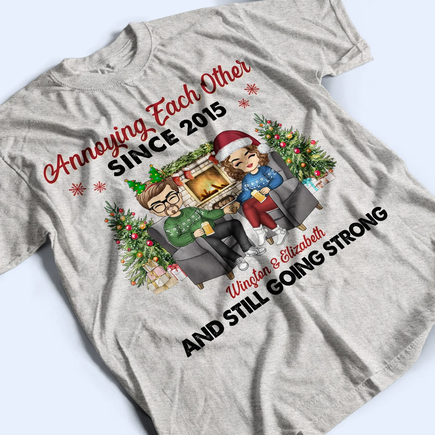 Christmas Family Chibi Old Couple Annoying Each Other Since - Gift For Couples - Personalized Custom Hoodie - Image 3