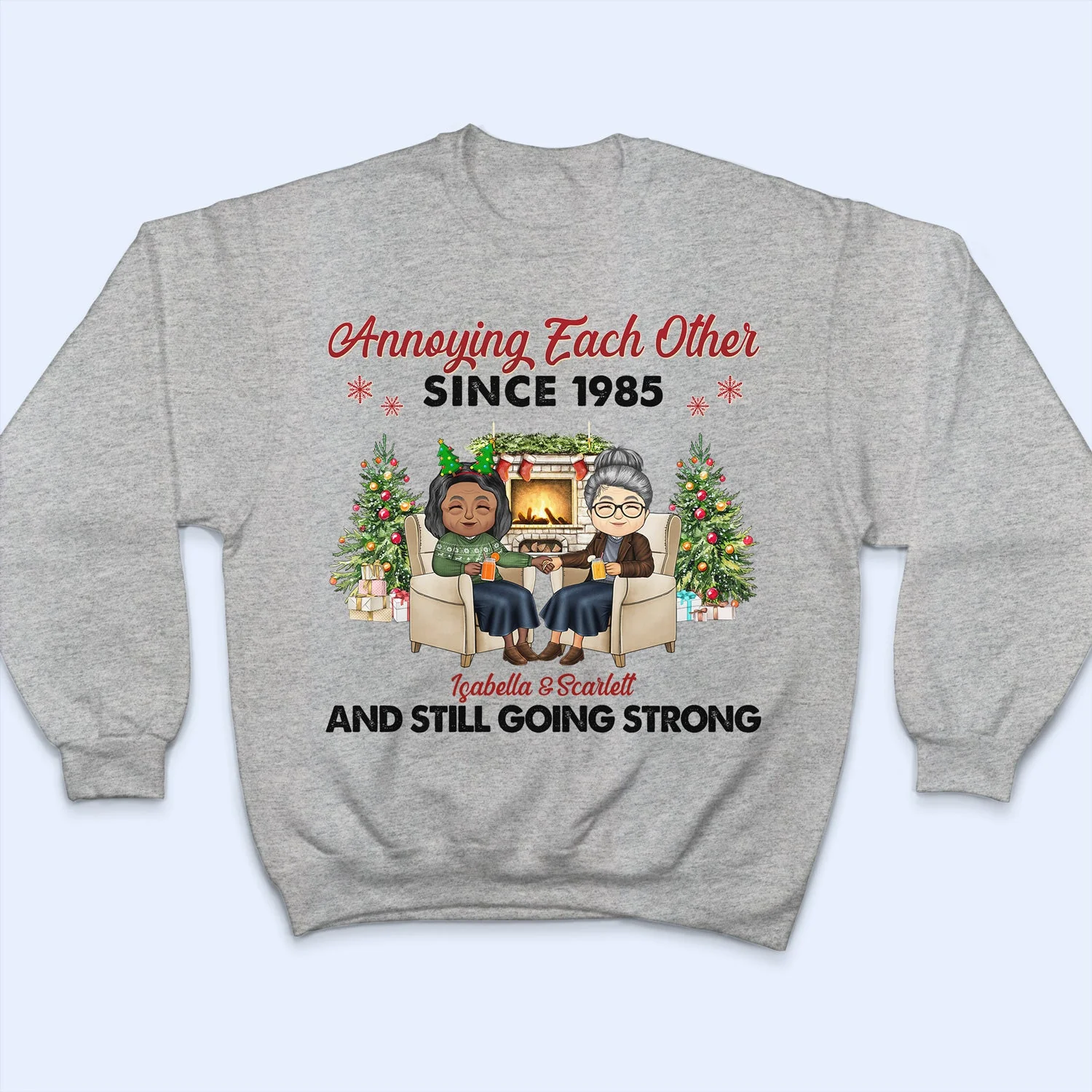 Christmas Family Chibi Old Couple Annoying Each Other Since - Gift For Couples - Personalized Custom Hoodie - Image 5
