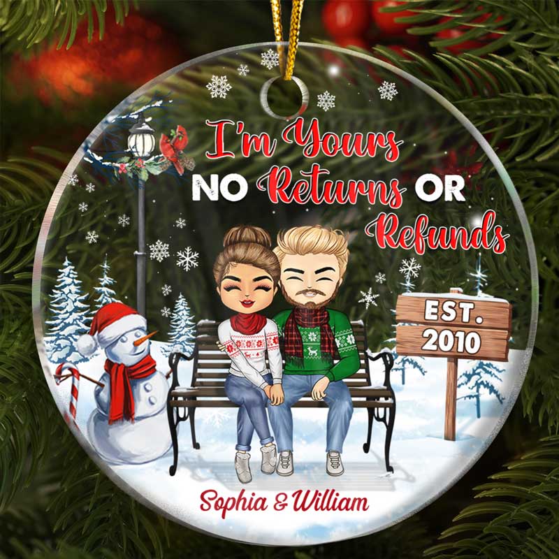 Christmas Family Couple I'm Yours No Returns Or Refunds - Gift For Couples - Personalized Custom Circle Acrylic Ornament - Image 2