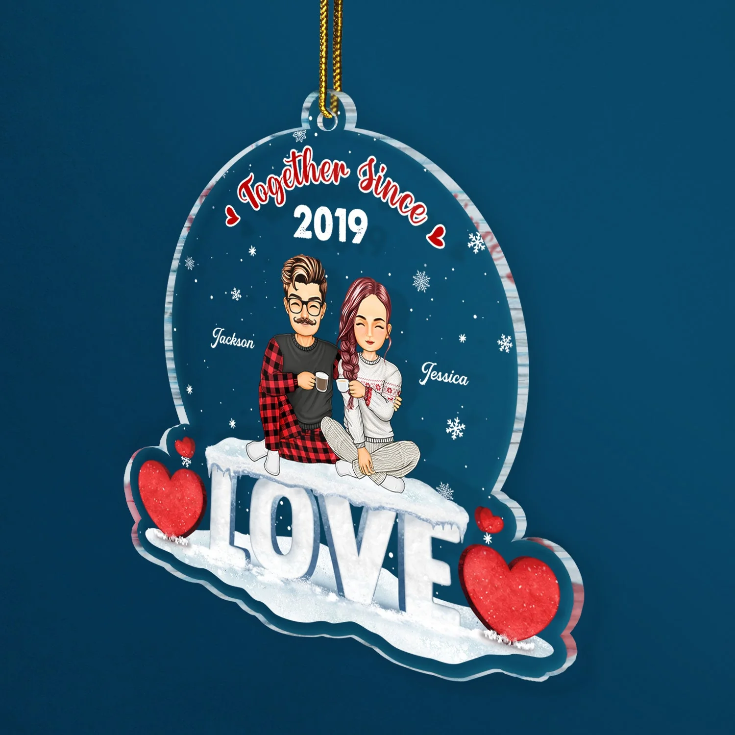 Christmas Family Couple Annoying Each Other Since - Gift For Couples - Personalized Custom Shaped Acrylic Ornament - Image 2