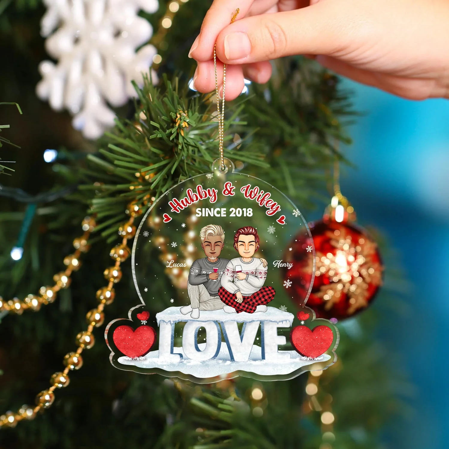 Christmas Family Couple Annoying Each Other Since - Gift For Couples - Personalized Custom Shaped Acrylic Ornament - Image 4