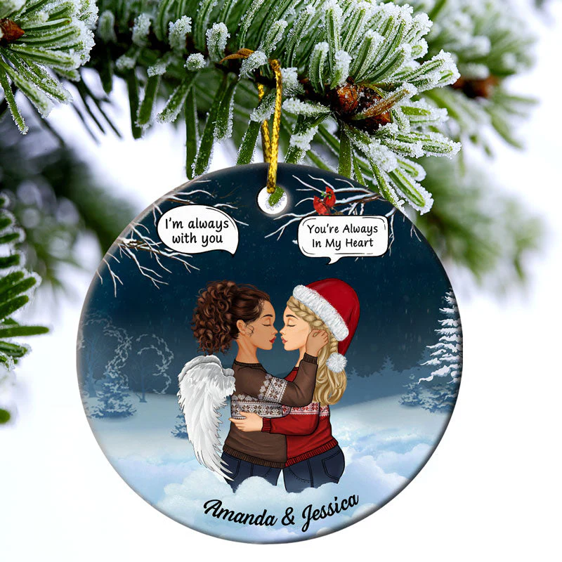Christmas Family Couple I Miss You - Memorial Gift For Couples - Personalized Custom Circle Ceramic Ornament - Image 3