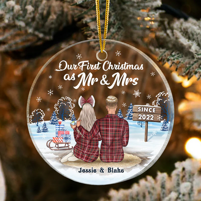 Christmas Family Couple I'm Yours No Refunds - Personalized Custom Circle Acrylic Ornament - Image 3
