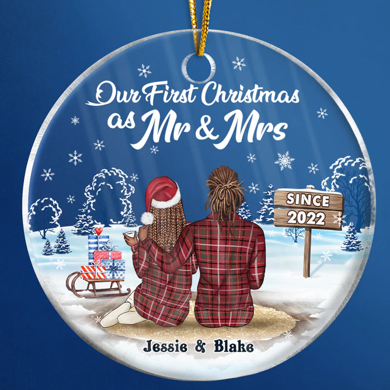 Christmas Family Couple I'm Yours No Refunds - Personalized Custom Circle Acrylic Ornament - Image 4