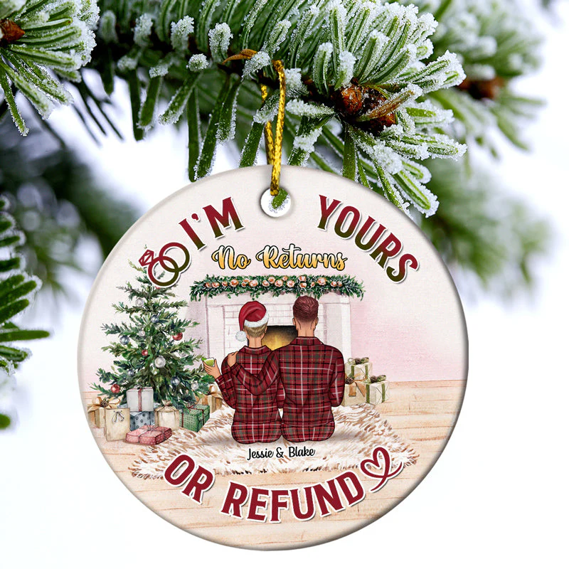 Christmas Family Couple Together Since Pink - Personalized Custom Circle Ceramic Ornament - Image 3