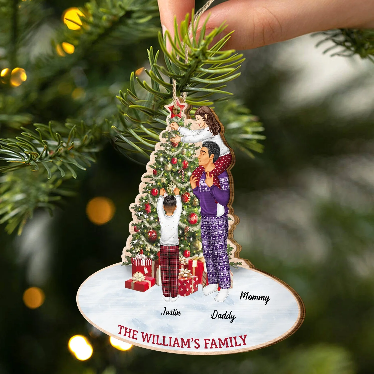 Christmas Family Decor Home - Gift For Parents, Couples, Pet Lovers - Personalized Wooden Cutout Ornament - Image 2