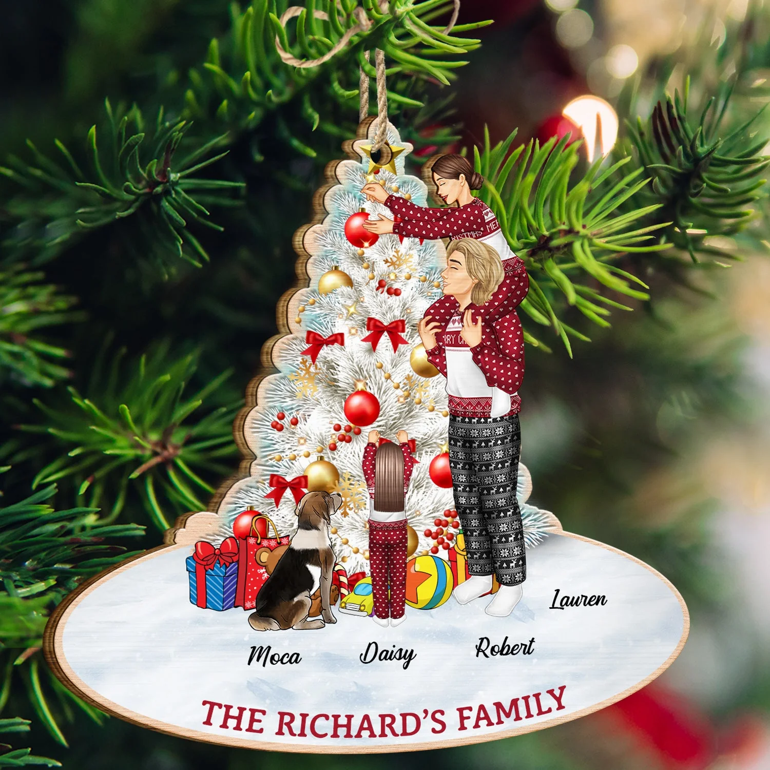 Christmas Family Decor Home - Gift For Parents, Couples, Pet Lovers - Personalized Wooden Cutout Ornament - Image 3