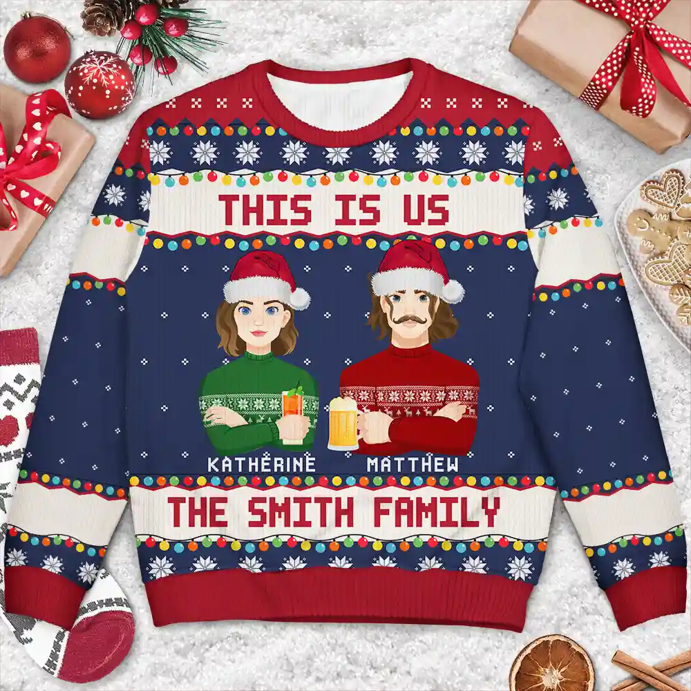 Christmas Family Forever This Is Us Flat Art - Personalized Unisex Ugly Sweater - Image 3