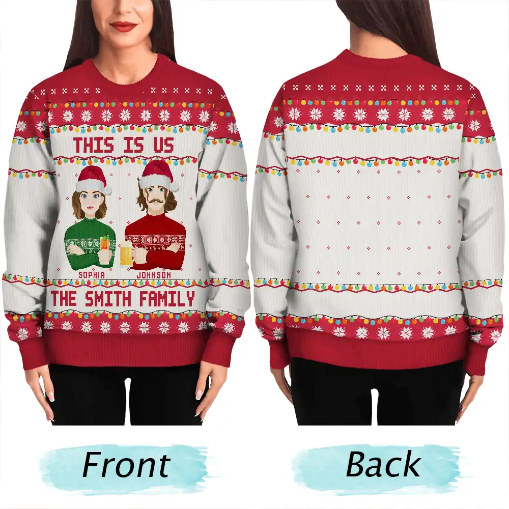 Christmas Family Forever This Is Us Flat Art - Personalized Unisex Ugly Sweater - Image 5