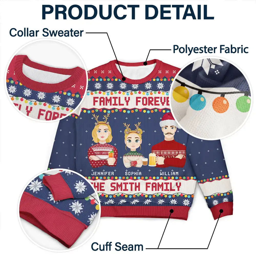 Christmas Family Forever This Is Us Flat Art - Personalized Unisex Ugly Sweater - Image 6