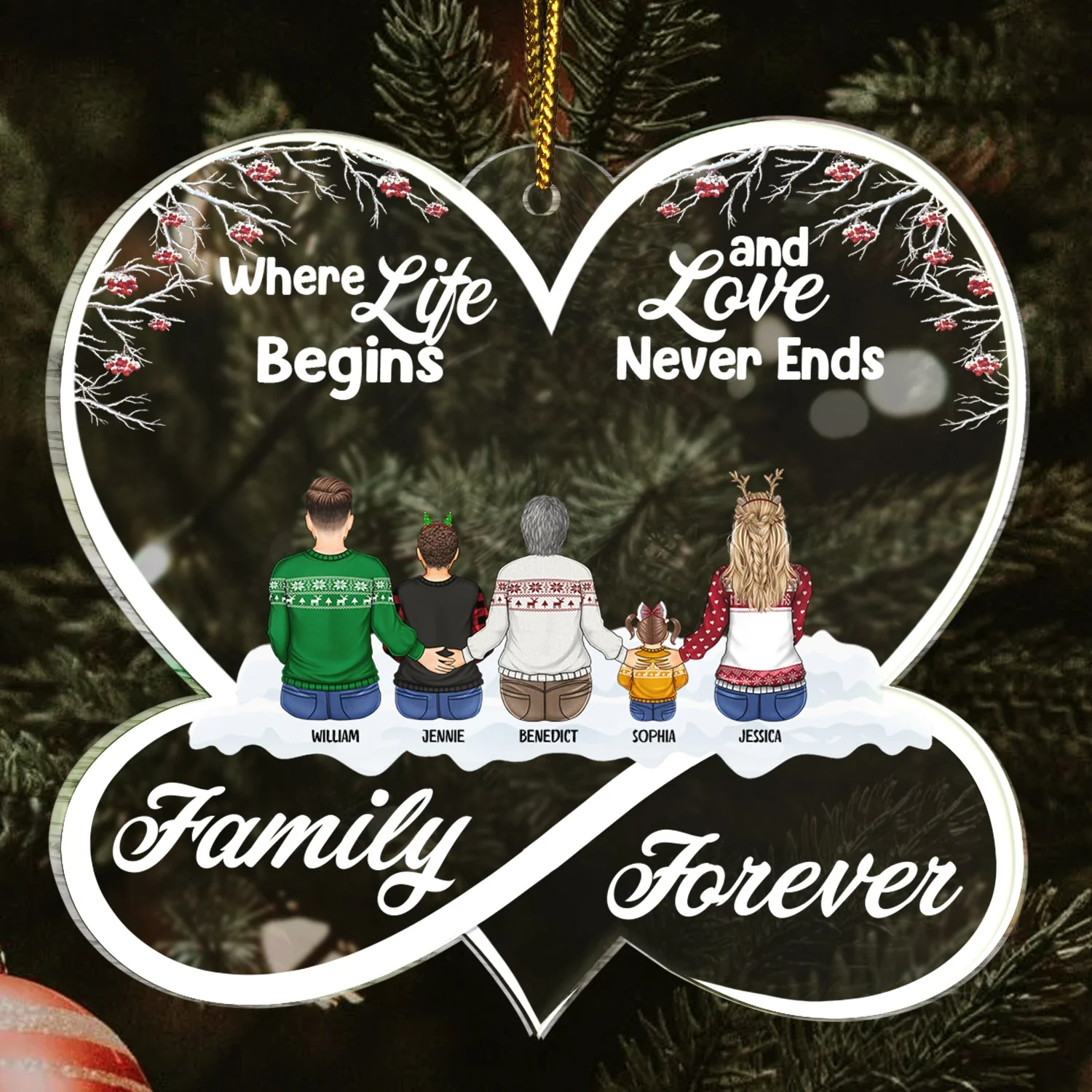 Christmas Family Forevers Love Never Ends - Gift For Family - Personalized Custom Shaped Acrylic Ornament - Image 3