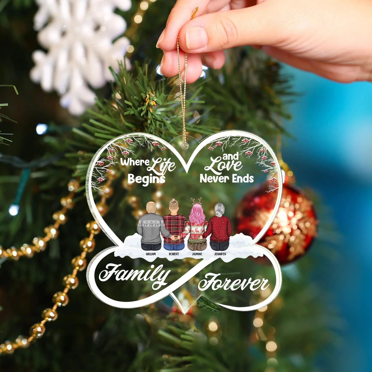 Christmas Family Forevers Love Never Ends - Gift For Family - Personalized Custom Shaped Acrylic Ornament - Image 4