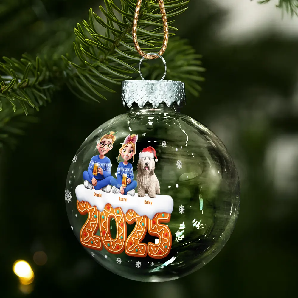 Christmas Family Gingerbread 3D Effect - Personalized Ball Ornament - Image 2