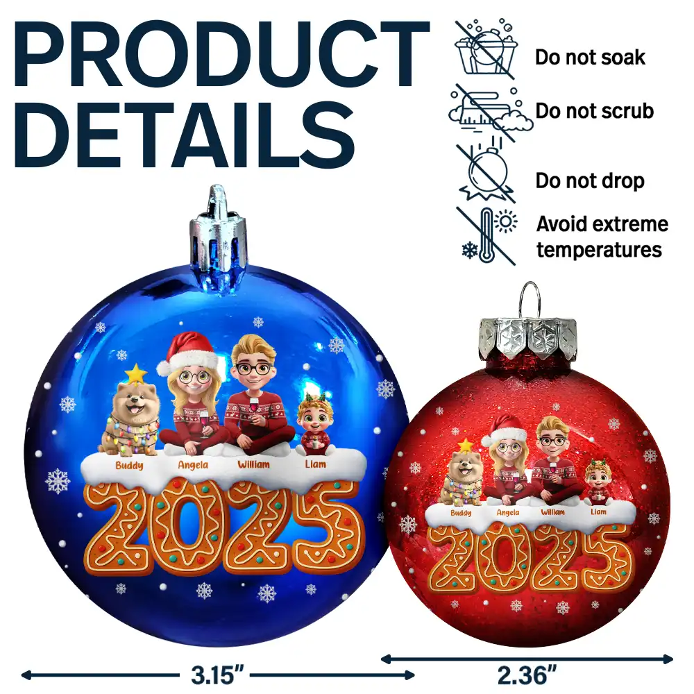 Christmas Family Gingerbread 3D Effect - Personalized Ball Ornament - Image 7