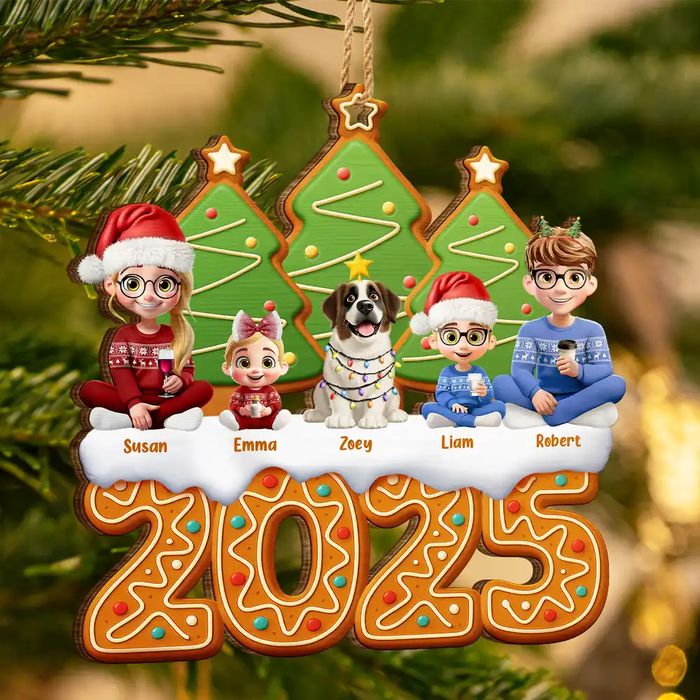 Christmas Family Gingerbread 3D Effect - Personalized Custom Shaped Wooden Ornament - Image 3