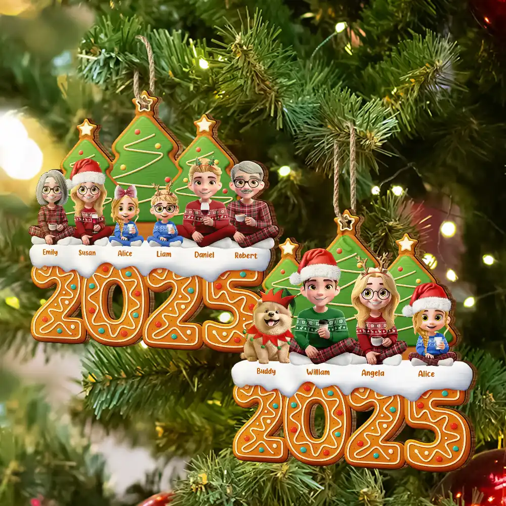 Christmas Family Gingerbread 3D Effect - Personalized Custom Shaped Wooden Ornament - Image 6